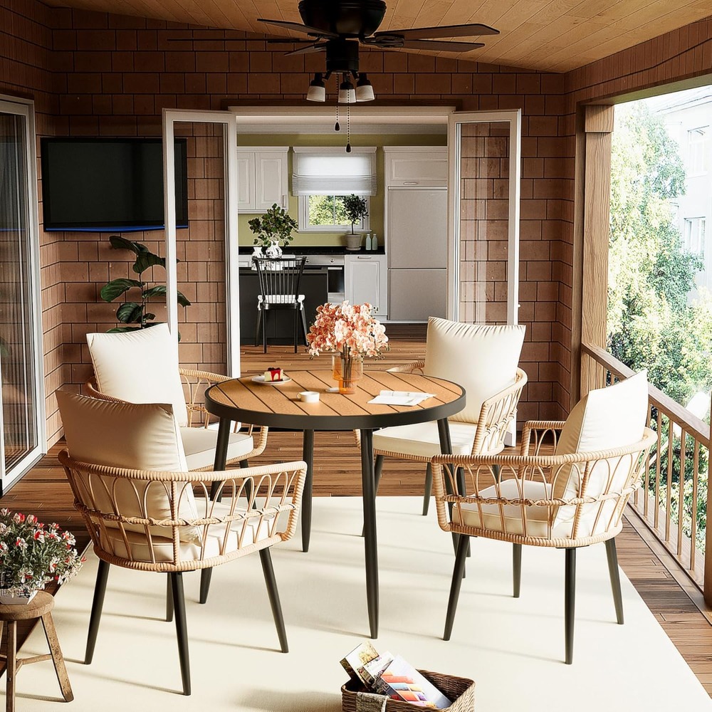 Outdoor Furniture Japanese Style - 5 Pieces Patio Dining Set,All-Weather PE
