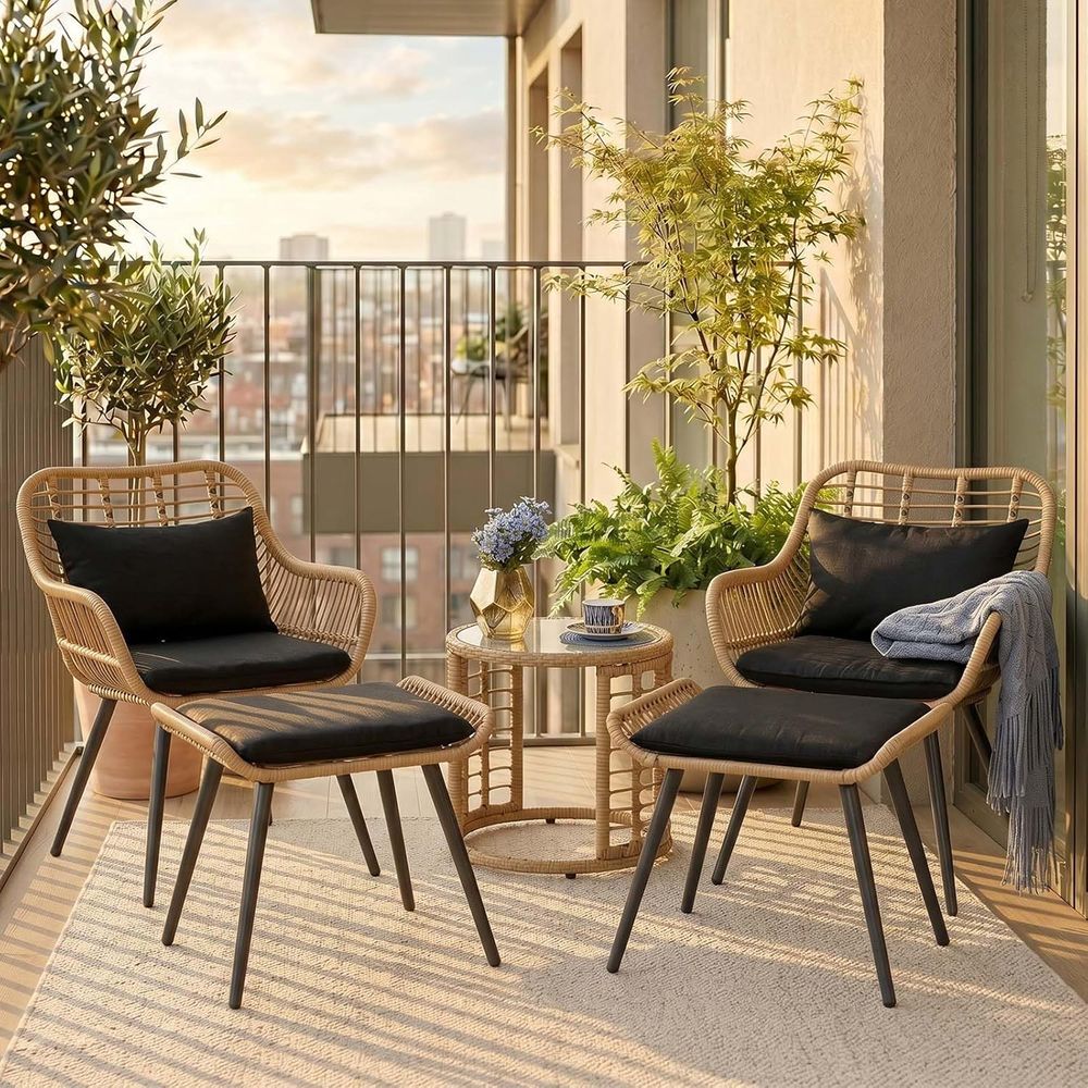 Outdoor Furniture Balcony - 5-Piece Wicker Outdoor Furniture Set with