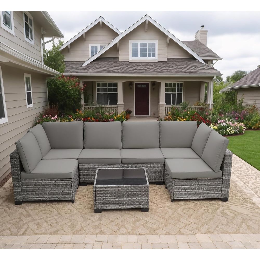 Outdoor Furniture Grey - 7 Pieces Outdoor Patio Furniture Sets,