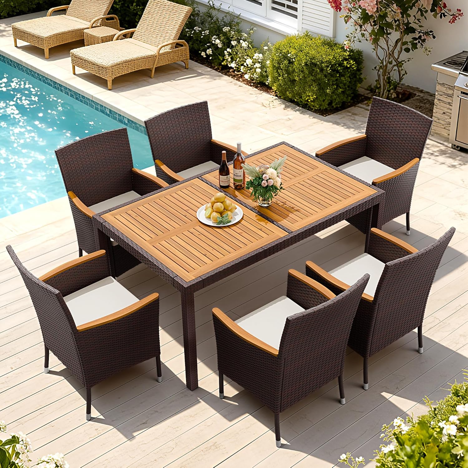 Outdoor Furniture Japanese Style - 7 Piece Patio Dining Set Acacia