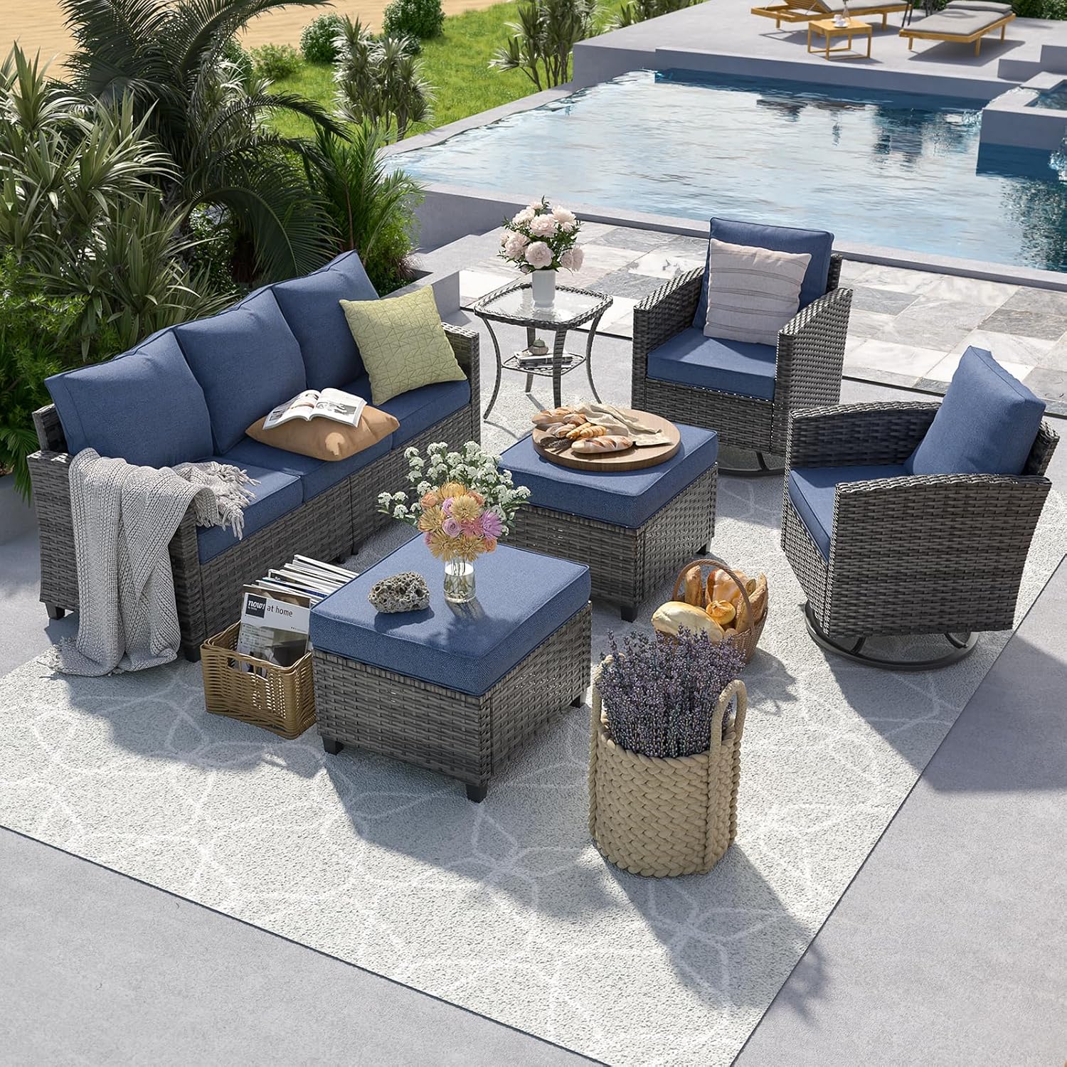 Outdoor Furniture Grey - 6pc Gray PE Rattan Sectional Sofa