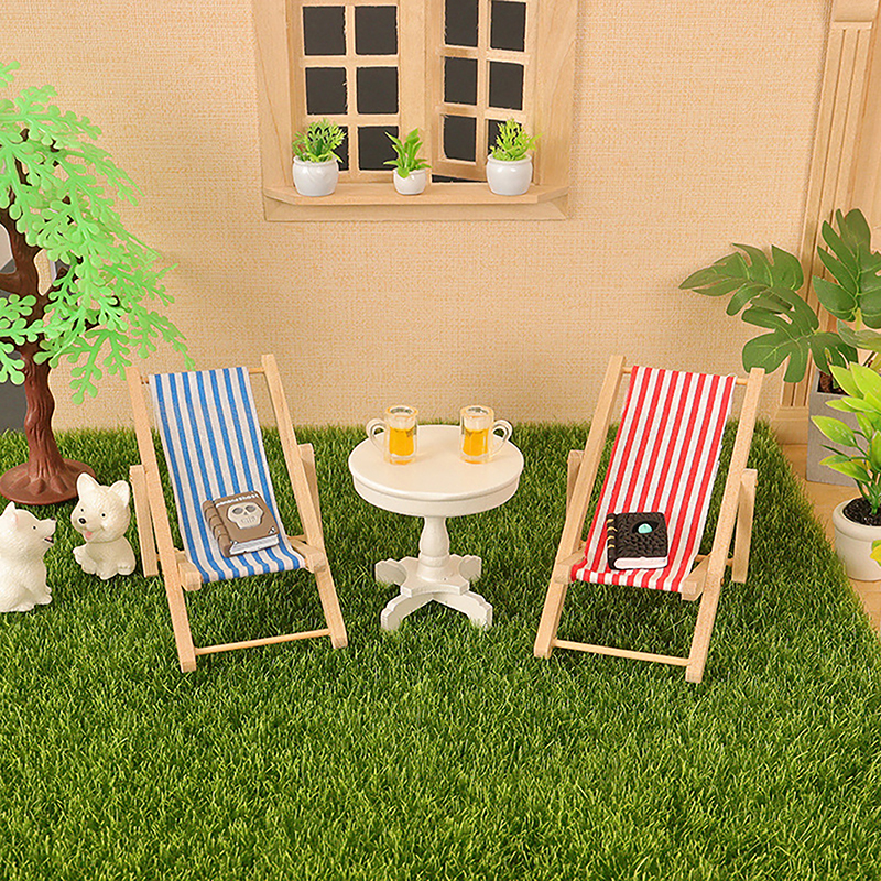 Outdoor Furniture Small - Dollhouse Miniature Items Wooden Beach Chair