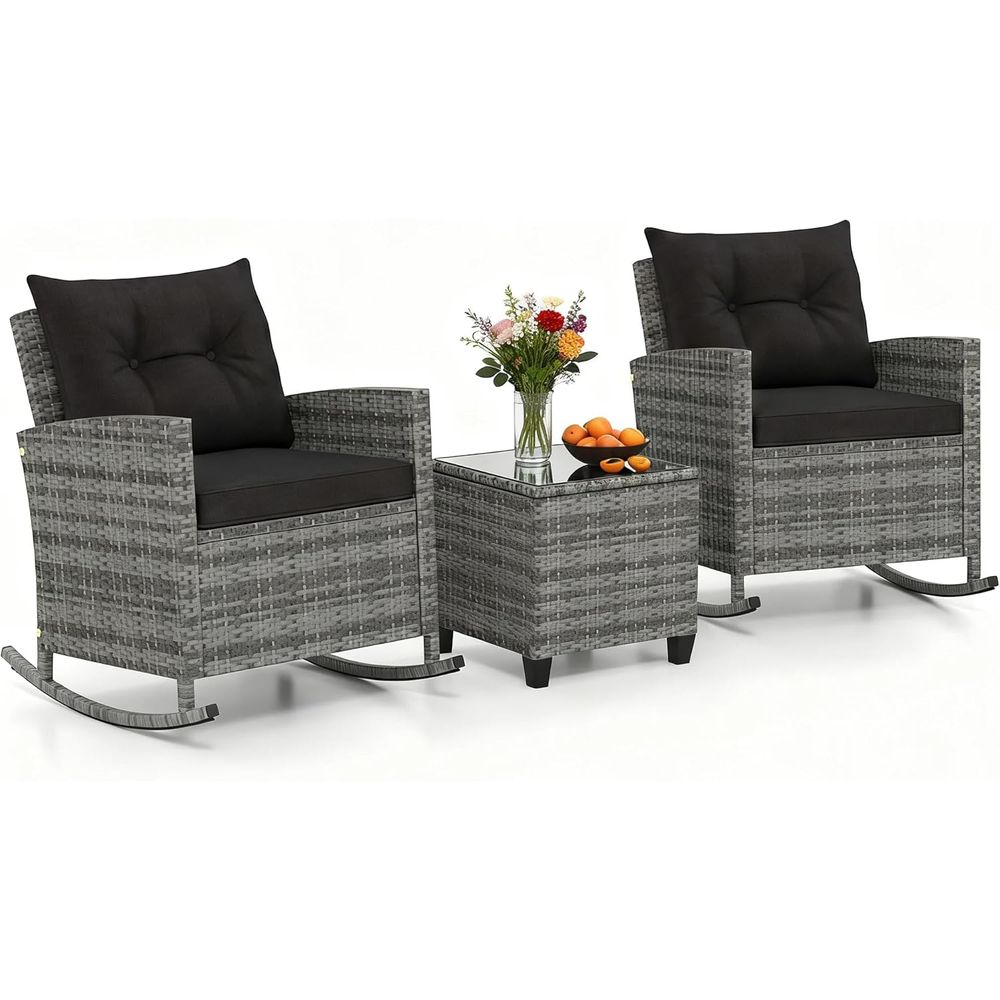 Outdoor Furniture Balcony - Rattan Wicker Rocking Chair Set with