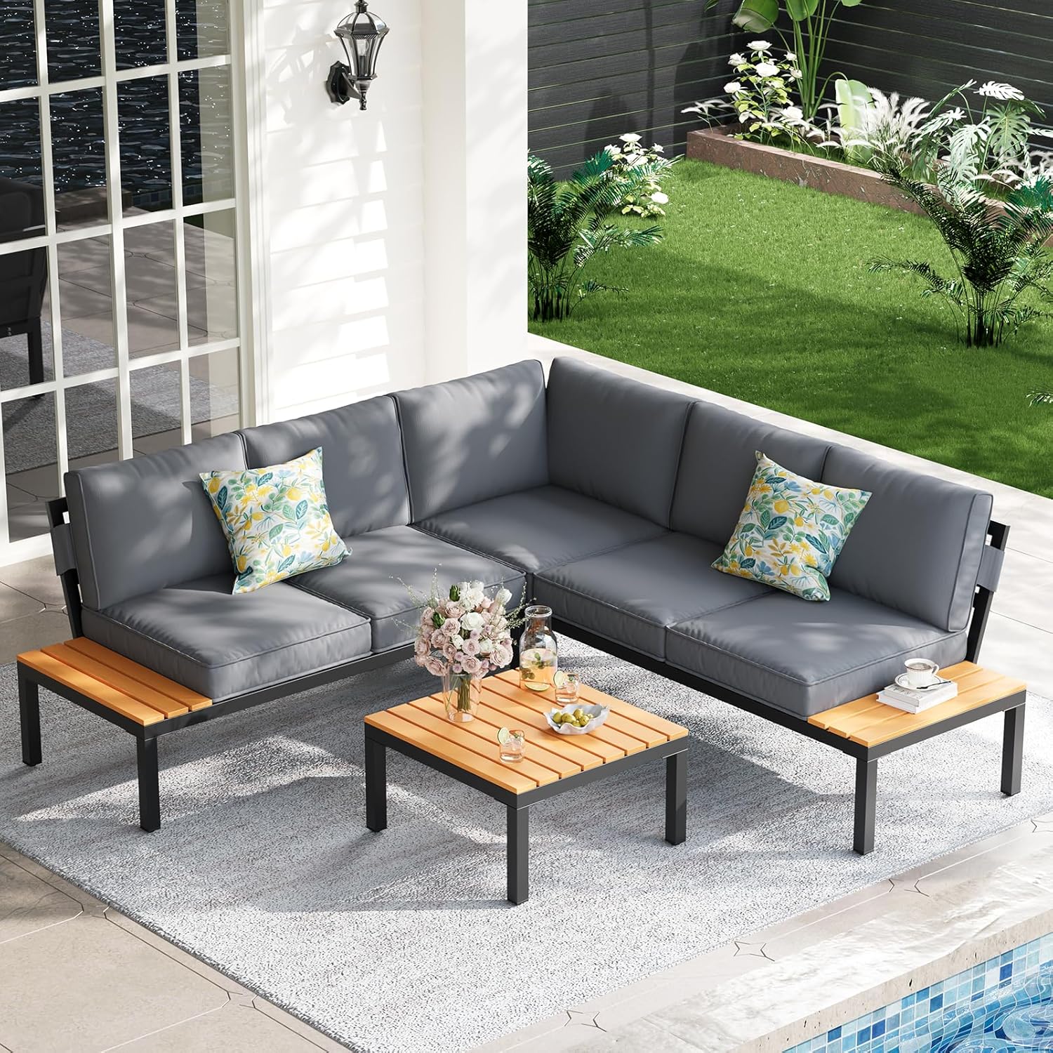 5 Seat Patio Sectional Metal F - Outdoor Furniture Grey 리뷰 및 가격