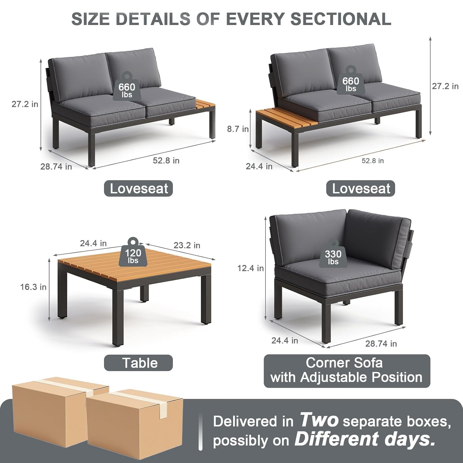5 Seat Patio Sectional Metal F - Outdoor Furniture Grey 리뷰 및 가격
