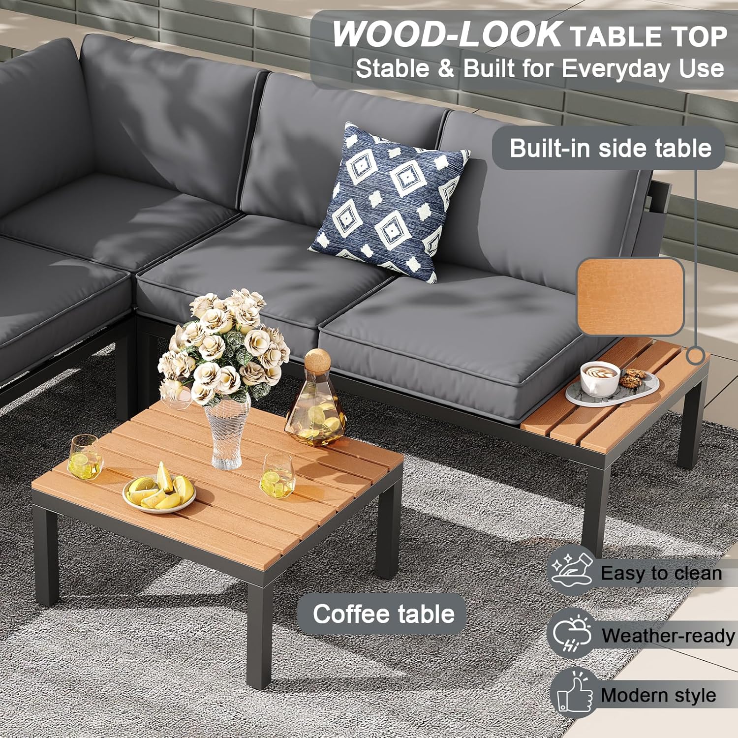 5 Seat Patio Sectional Metal F - Outdoor Furniture Grey 리뷰 및 가격
