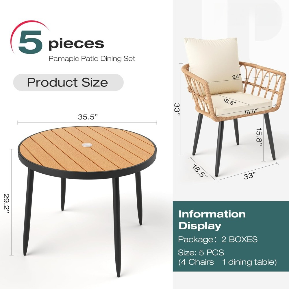 5 Pieces Patio Dining Set,All- - Outdoor Furniture Japanese Style 리뷰 및 가격