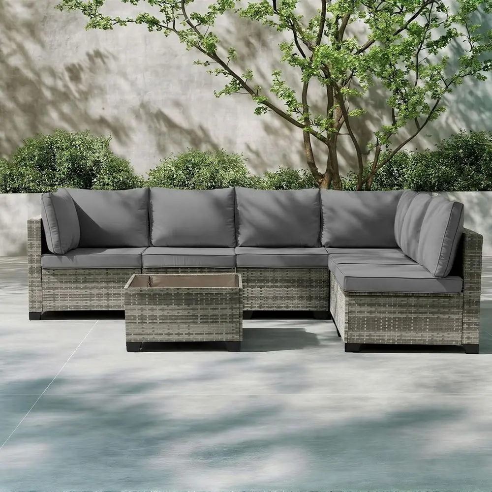 7-Piece Grey Rattan Outdoor Pa - Outdoor Furniture Grey 리뷰 및 가격