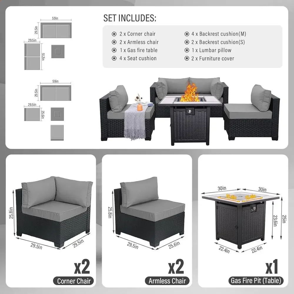 5-Piece Outdoor Patio Furnitur - Outdoor Furniture Grey 리뷰 및 가격