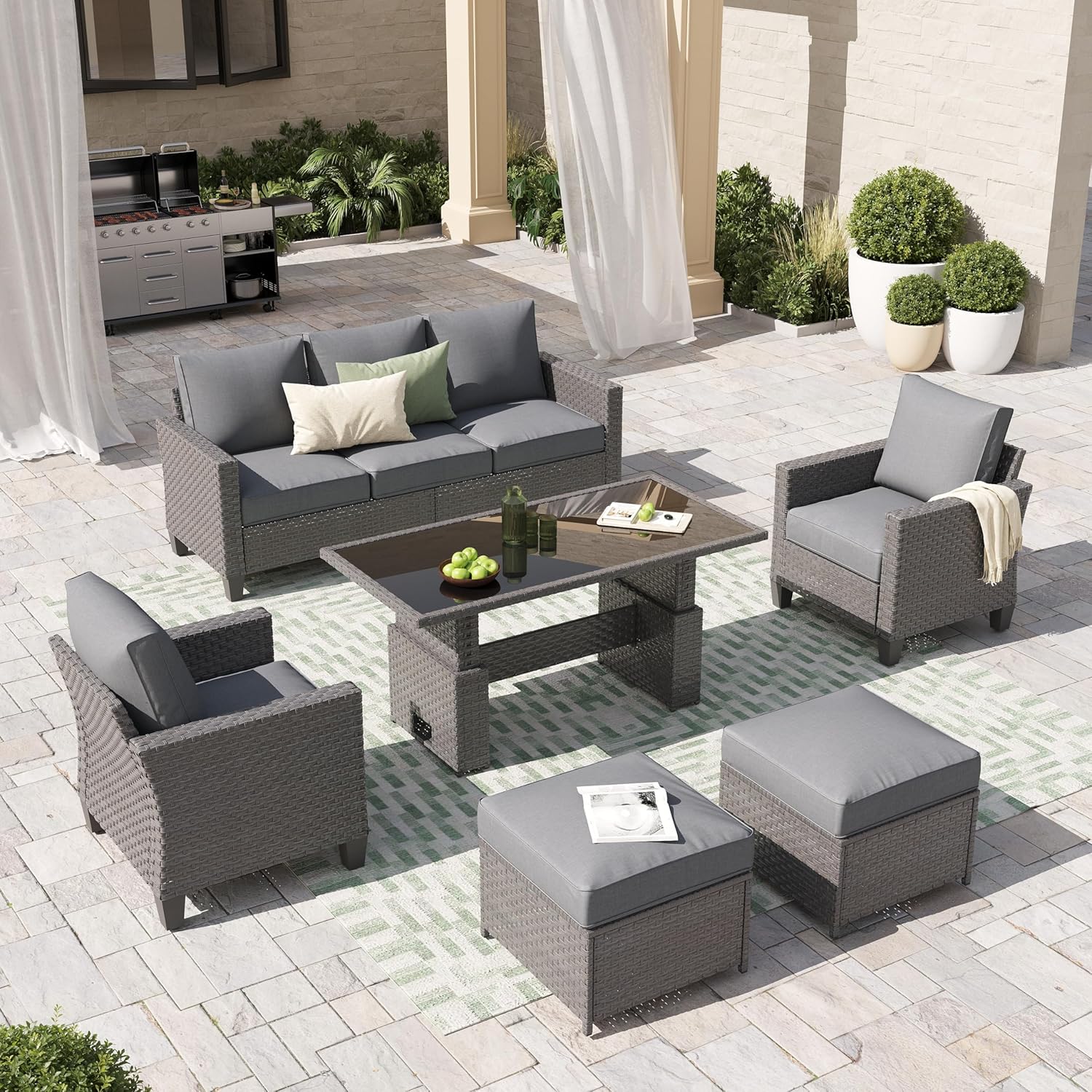 6pcs Grey PE Rattan Outdoor Se - Outdoor Furniture Grey 리뷰 및 가격
