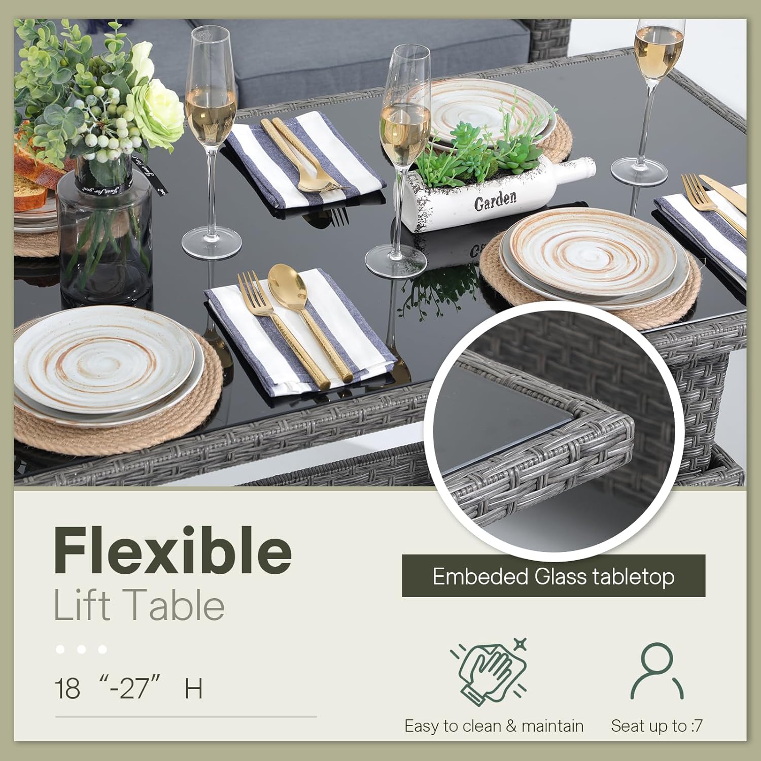 6pcs Grey PE Rattan Outdoor Se - Outdoor Furniture Grey 리뷰 및 가격