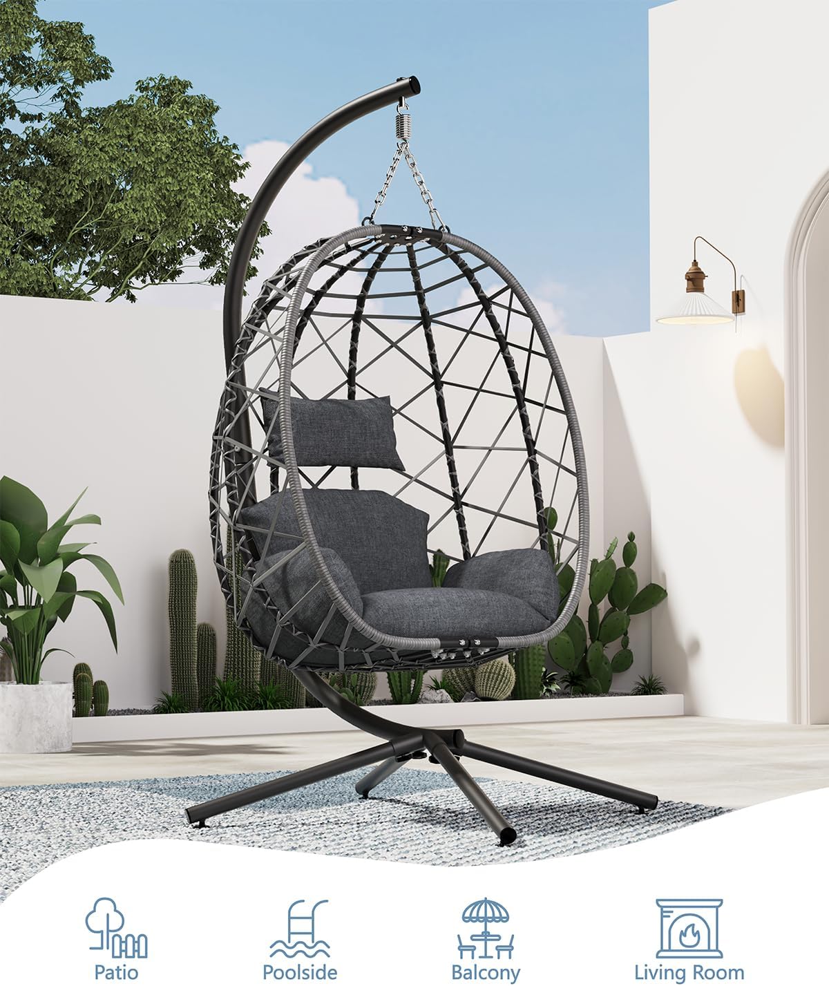 Hanging Egg Chair with Stand,  - Outdoor Furniture Grey 리뷰 및 가격