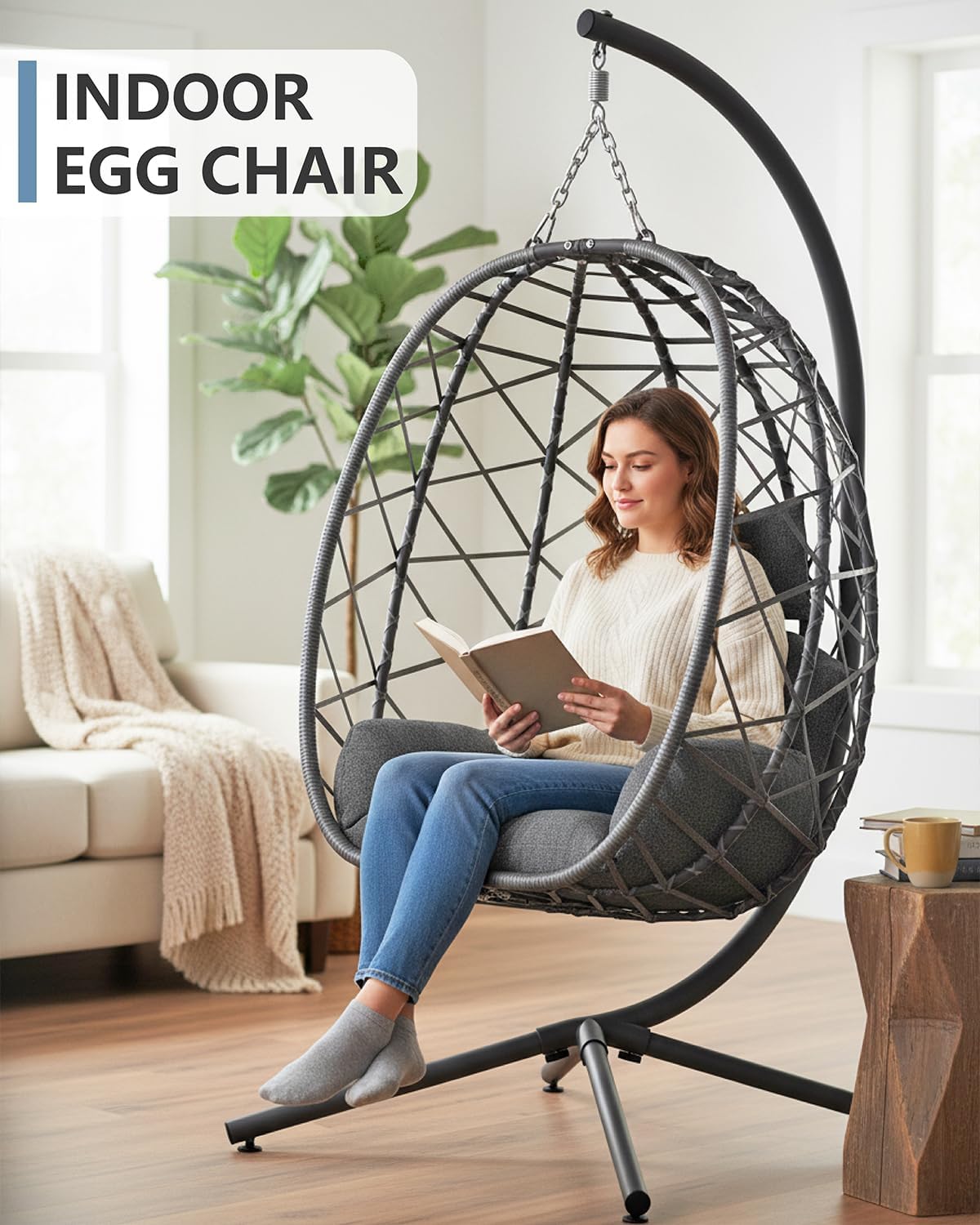 Hanging Egg Chair with Stand,  - Outdoor Furniture Grey 리뷰 및 가격
