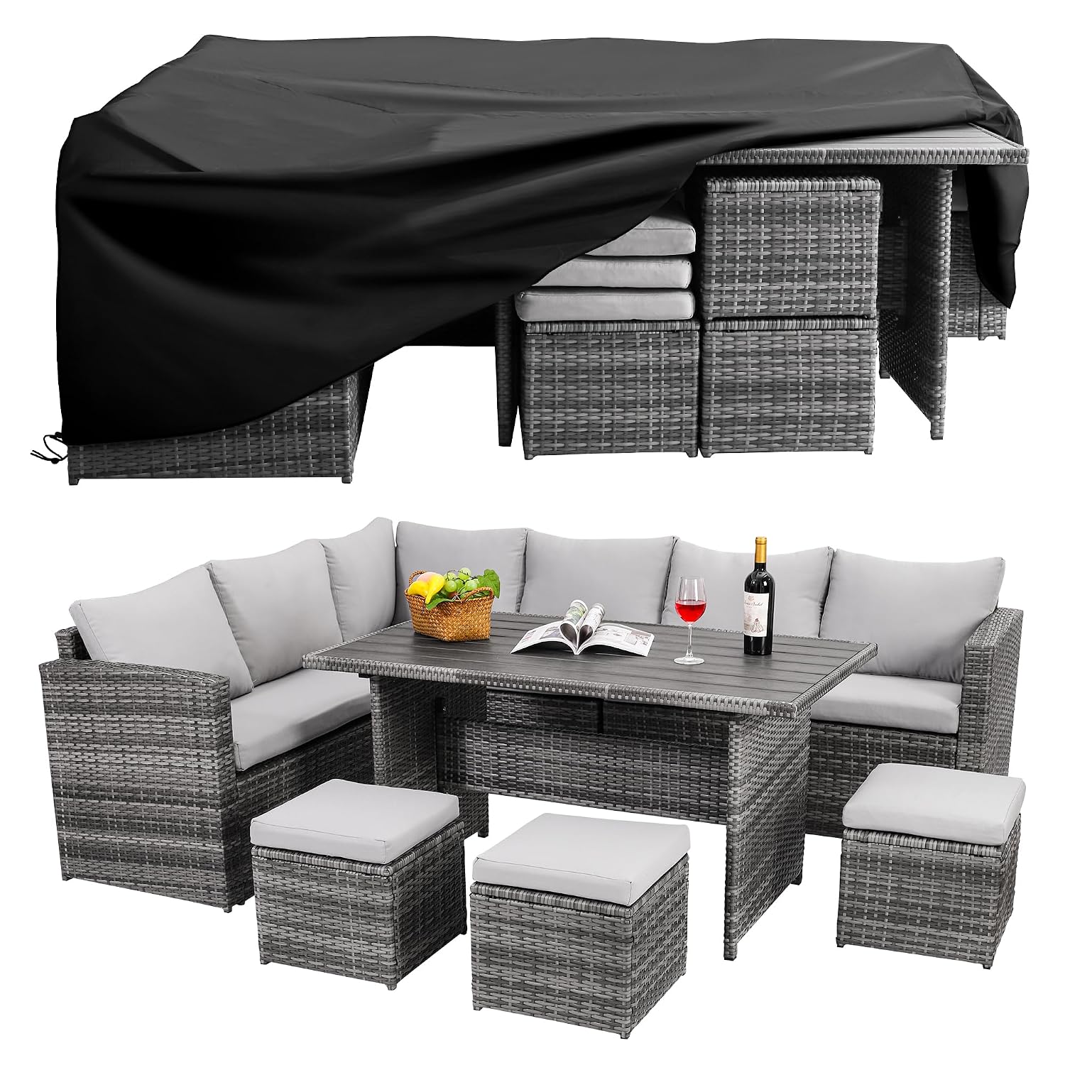 7-Piece Wicker Patio Dining Se - Outdoor Furniture Grey 리뷰 및 가격