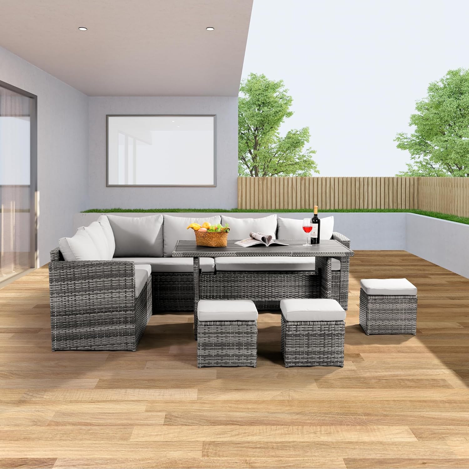7-Piece Wicker Patio Dining Se - Outdoor Furniture Grey 리뷰 및 가격