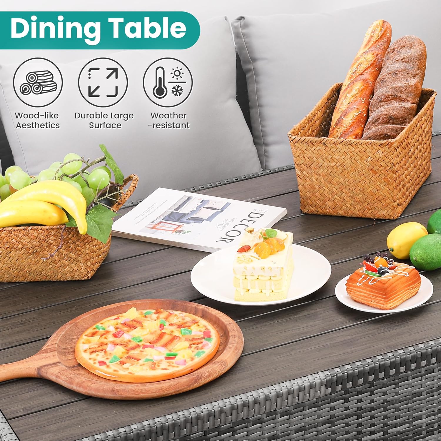 7-Piece Wicker Patio Dining Se - Outdoor Furniture Grey 리뷰 및 가격