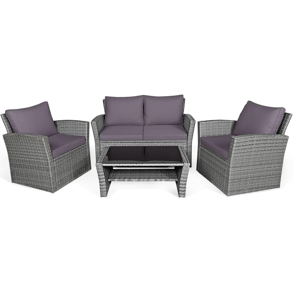 All-Weather Grey Rattan Patio  - Outdoor Furniture Grey 리뷰 및 가격