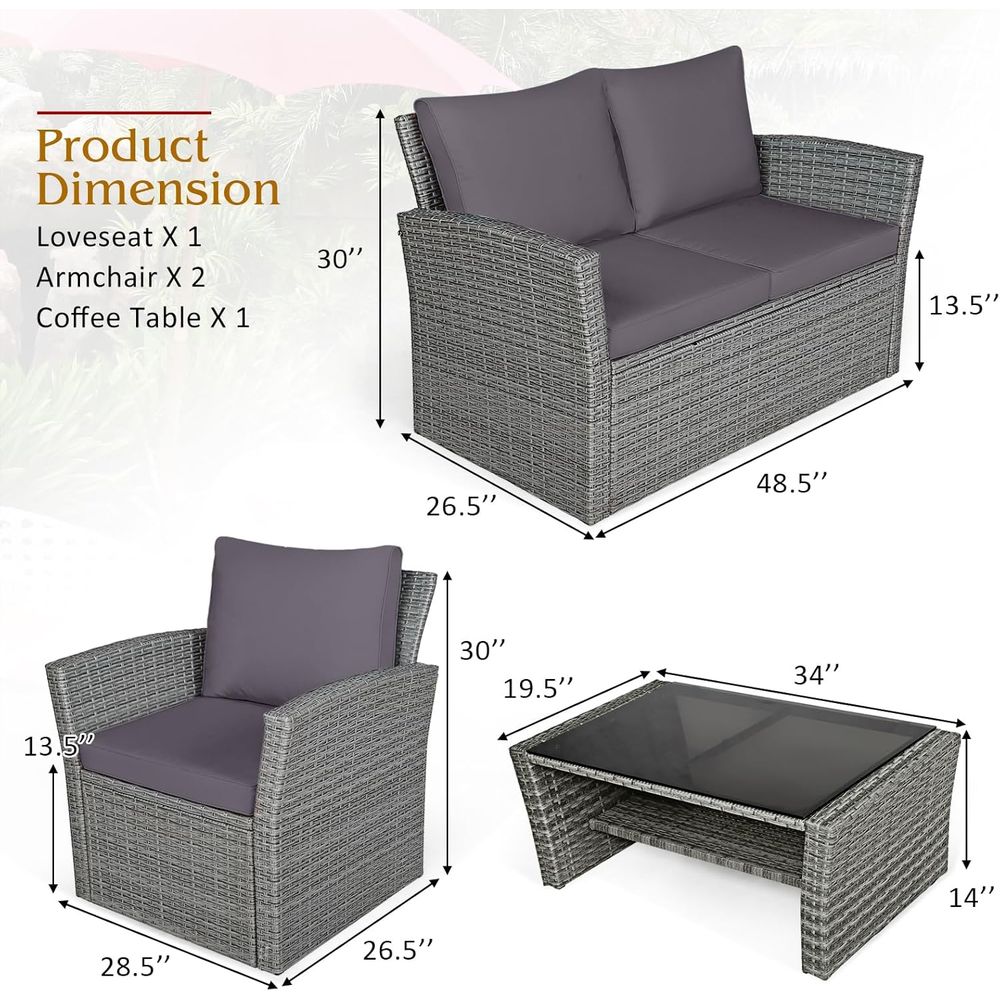 All-Weather Grey Rattan Patio  - Outdoor Furniture Grey 리뷰 및 가격