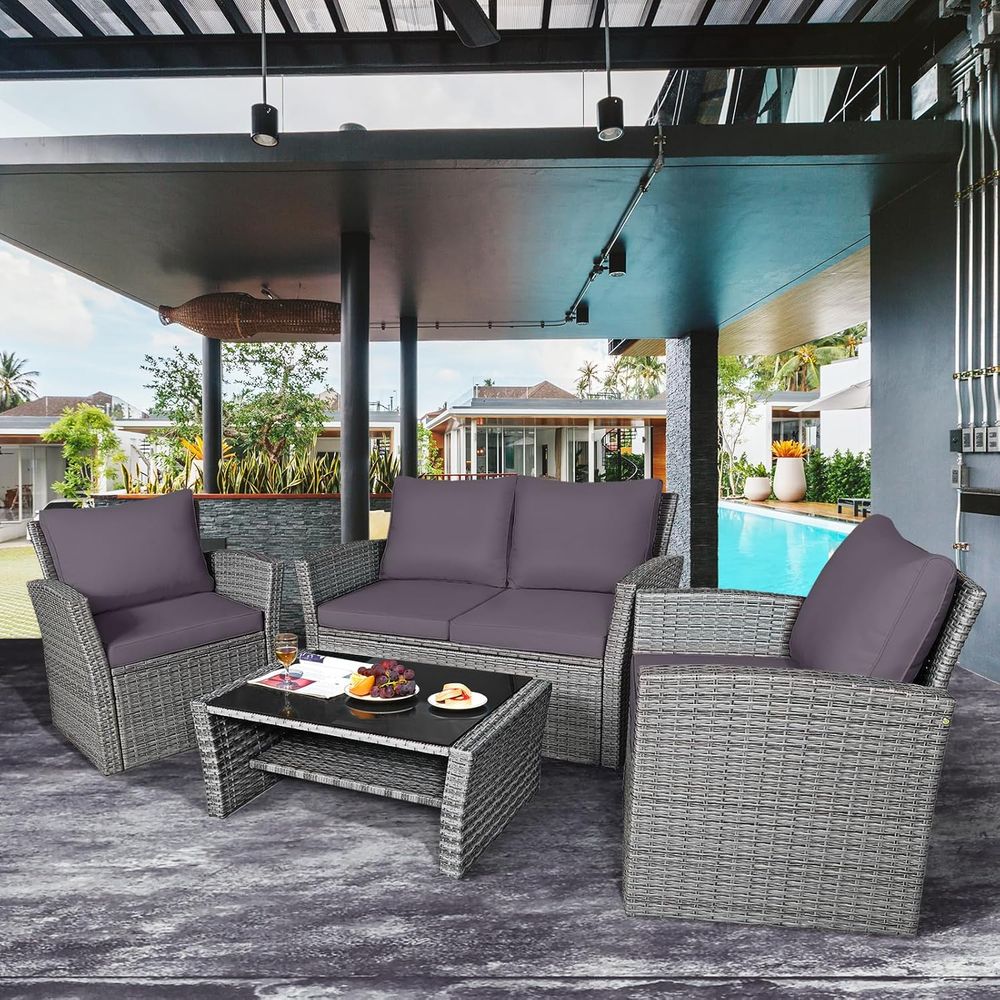 All-Weather Grey Rattan Patio  - Outdoor Furniture Grey 리뷰 및 가격