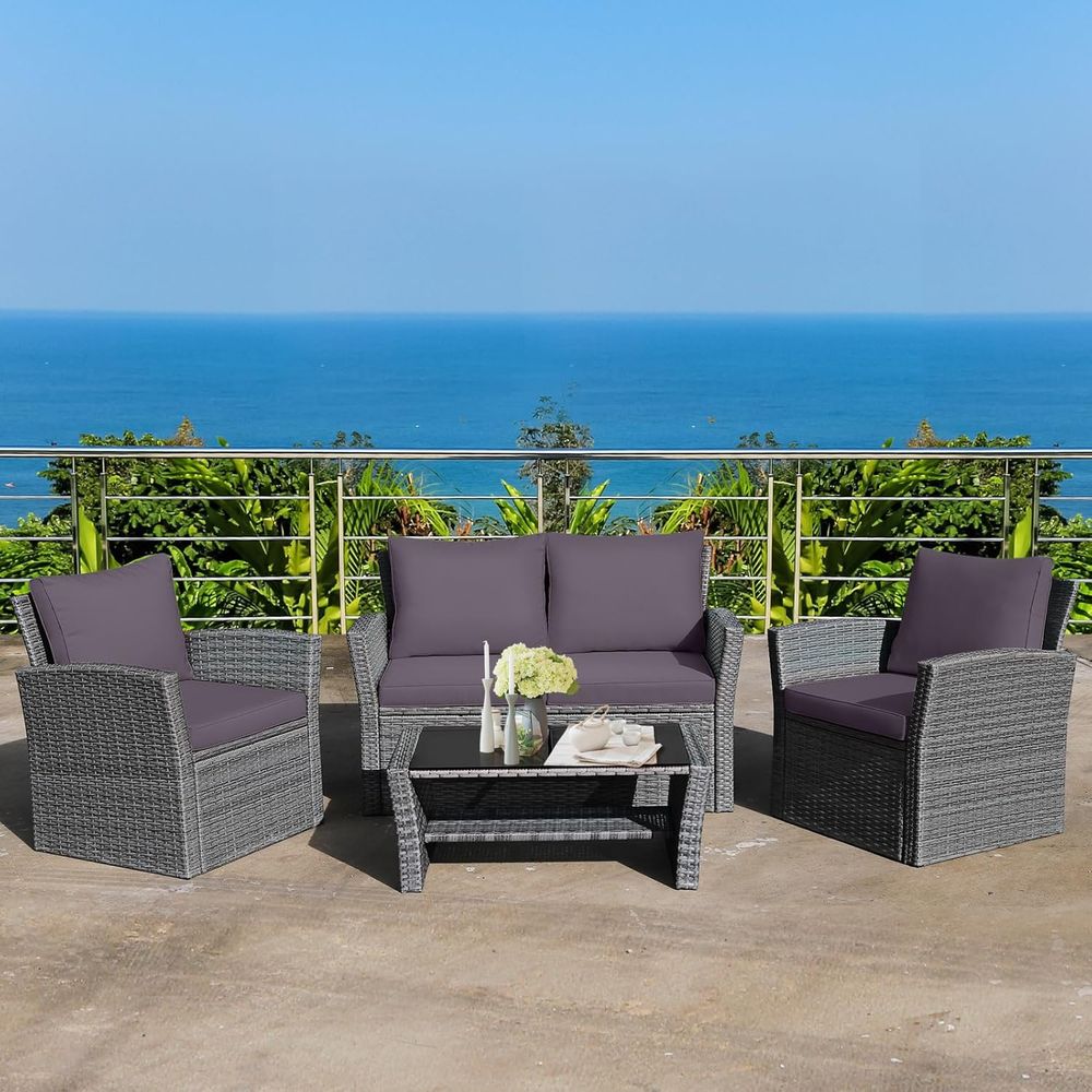 All-Weather Grey Rattan Patio  - Outdoor Furniture Grey 리뷰 및 가격