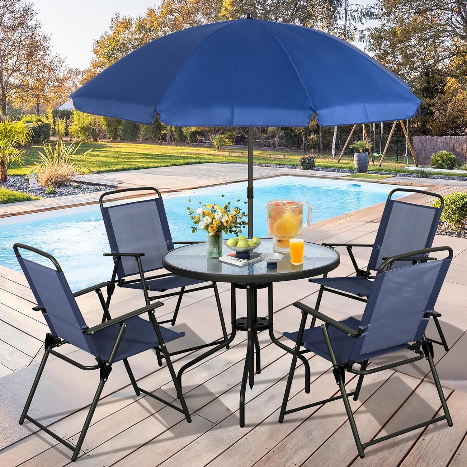 6 Pieces Folding Patio Dining  - Outdoor Furniture Small 리뷰 및 가격