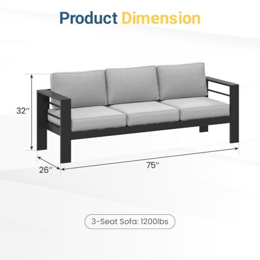 Metal Patio Furniture Sofa for - Outdoor Furniture Grey 리뷰 및 가격