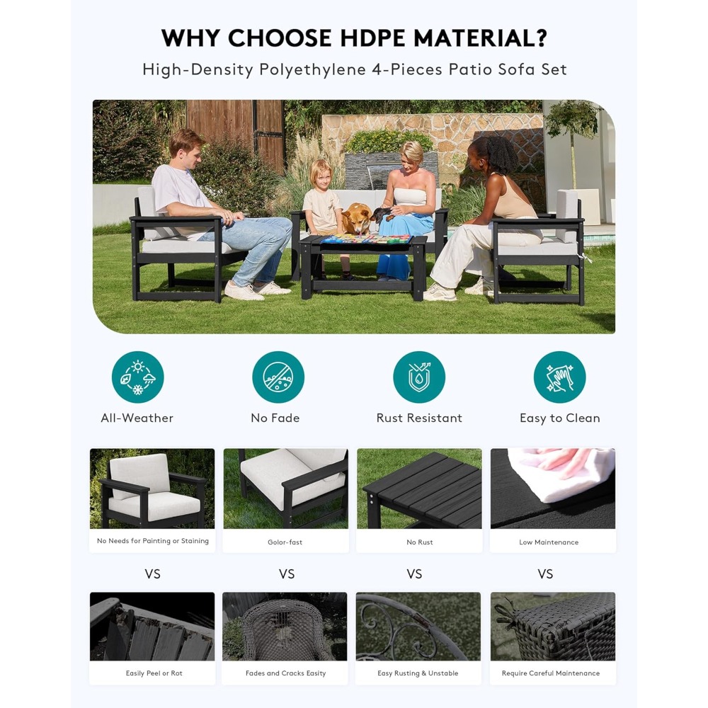 4 Pieces HDPE Outdoor Sofa Set - Outdoor Furniture Japanese Style 리뷰 및 가격