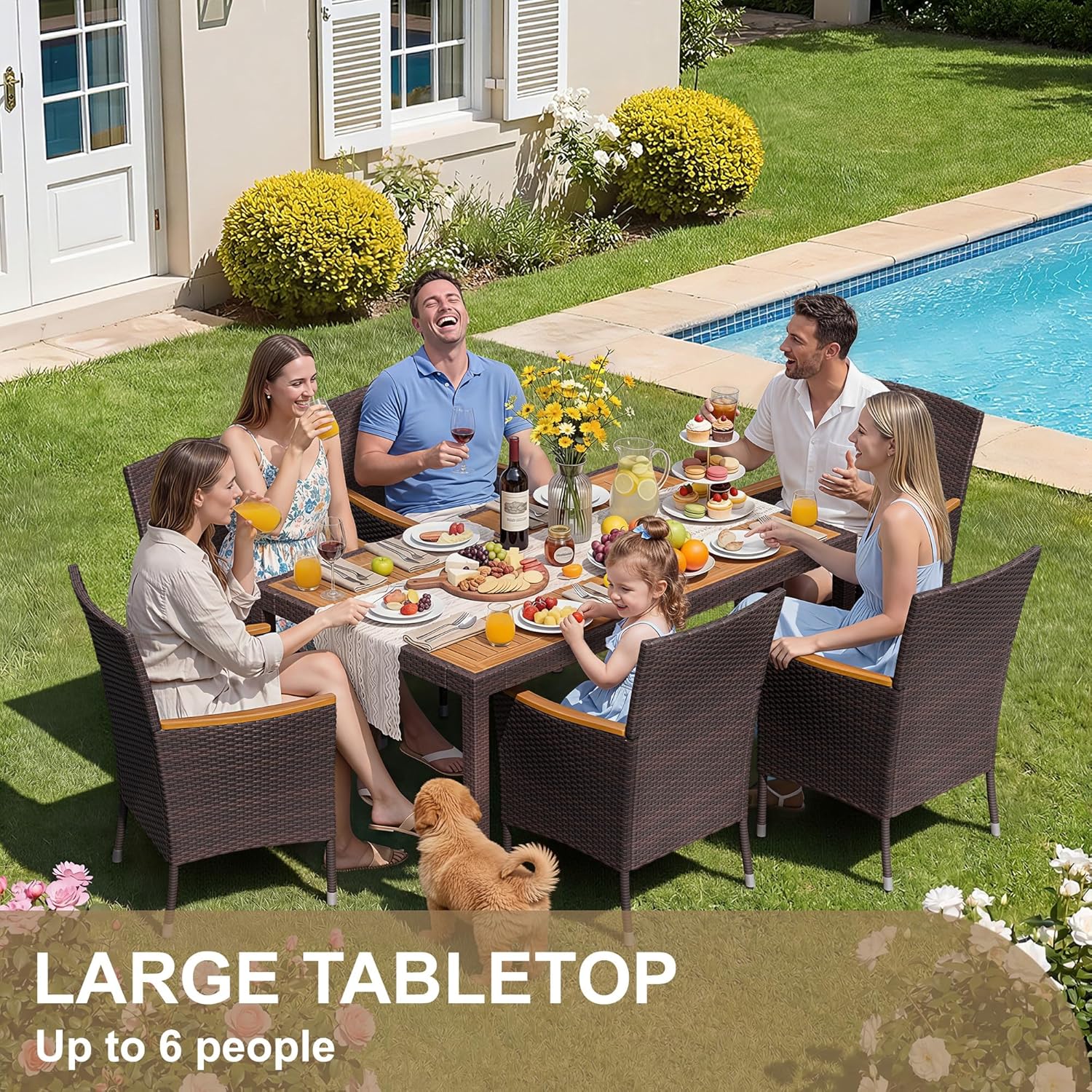7 Piece Patio Dining Set Acaci - Outdoor Furniture Japanese Style 리뷰 및 가격