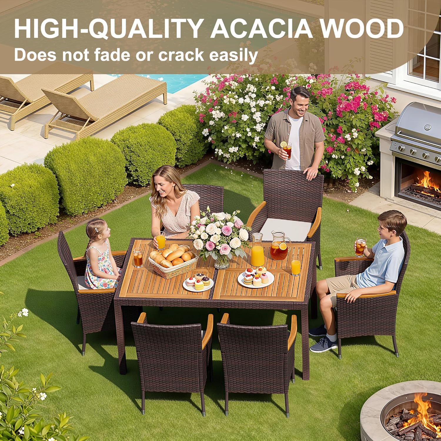 7 Piece Patio Dining Set Acaci - Outdoor Furniture Japanese Style 리뷰 및 가격