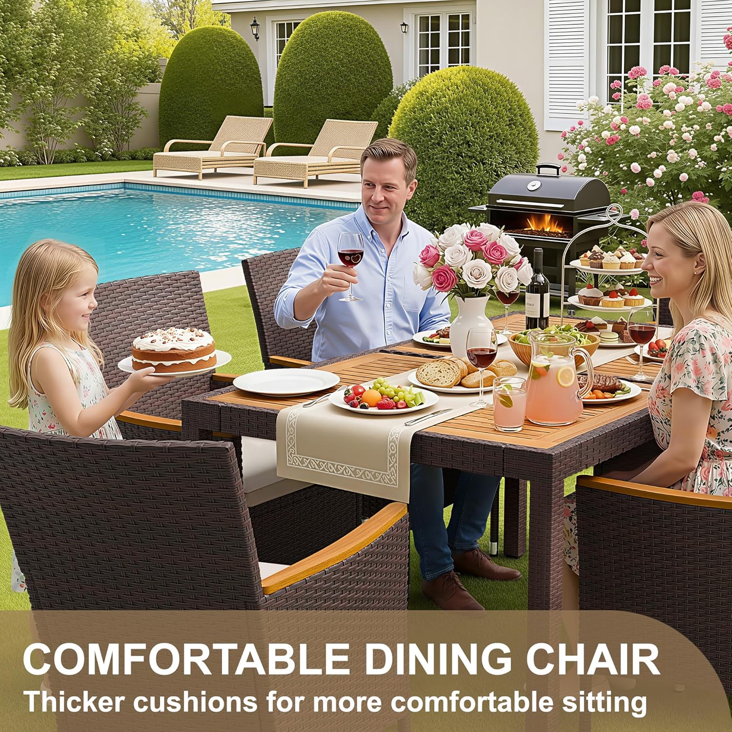 7 Piece Patio Dining Set Acaci - Outdoor Furniture Japanese Style 리뷰 및 가격