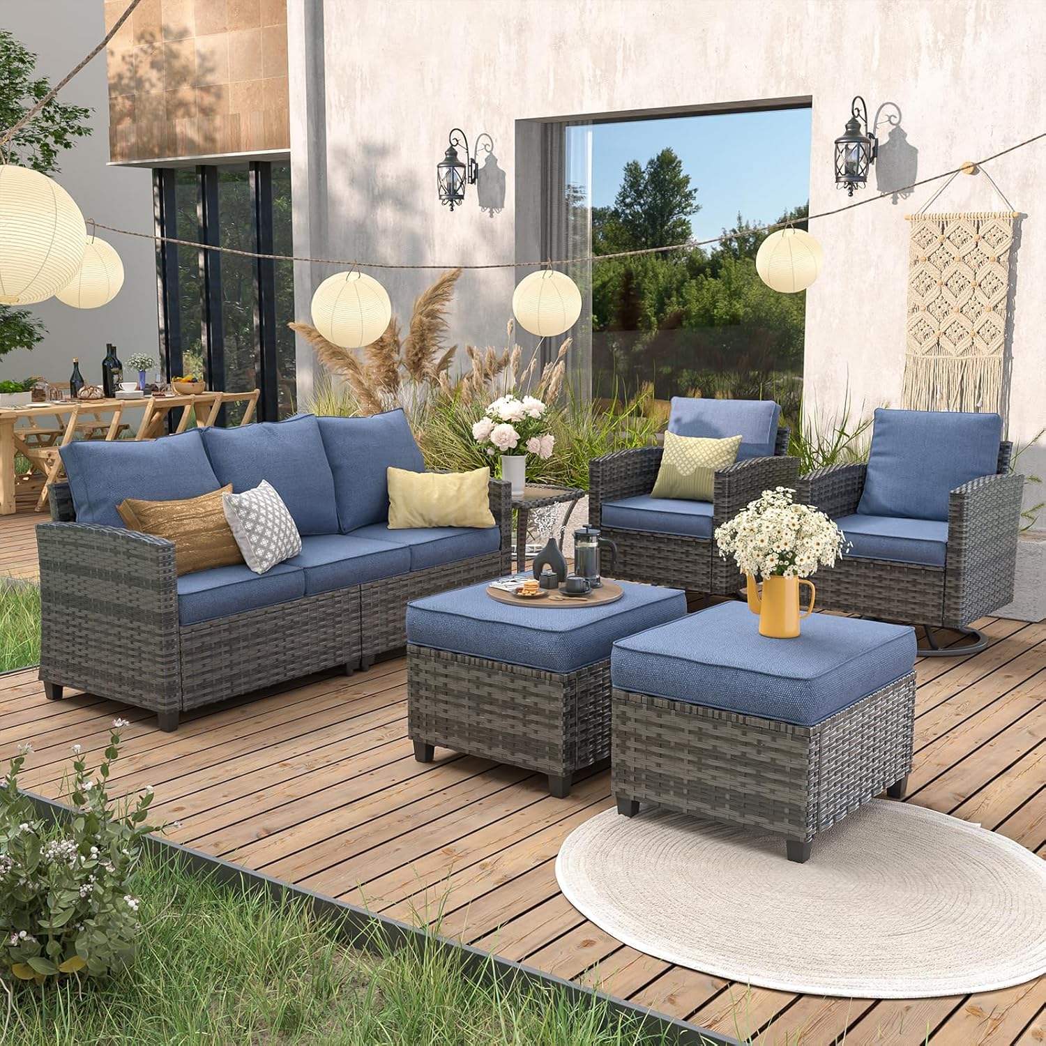 6pc Gray PE Rattan Sectional S - Outdoor Furniture Grey 리뷰 및 가격