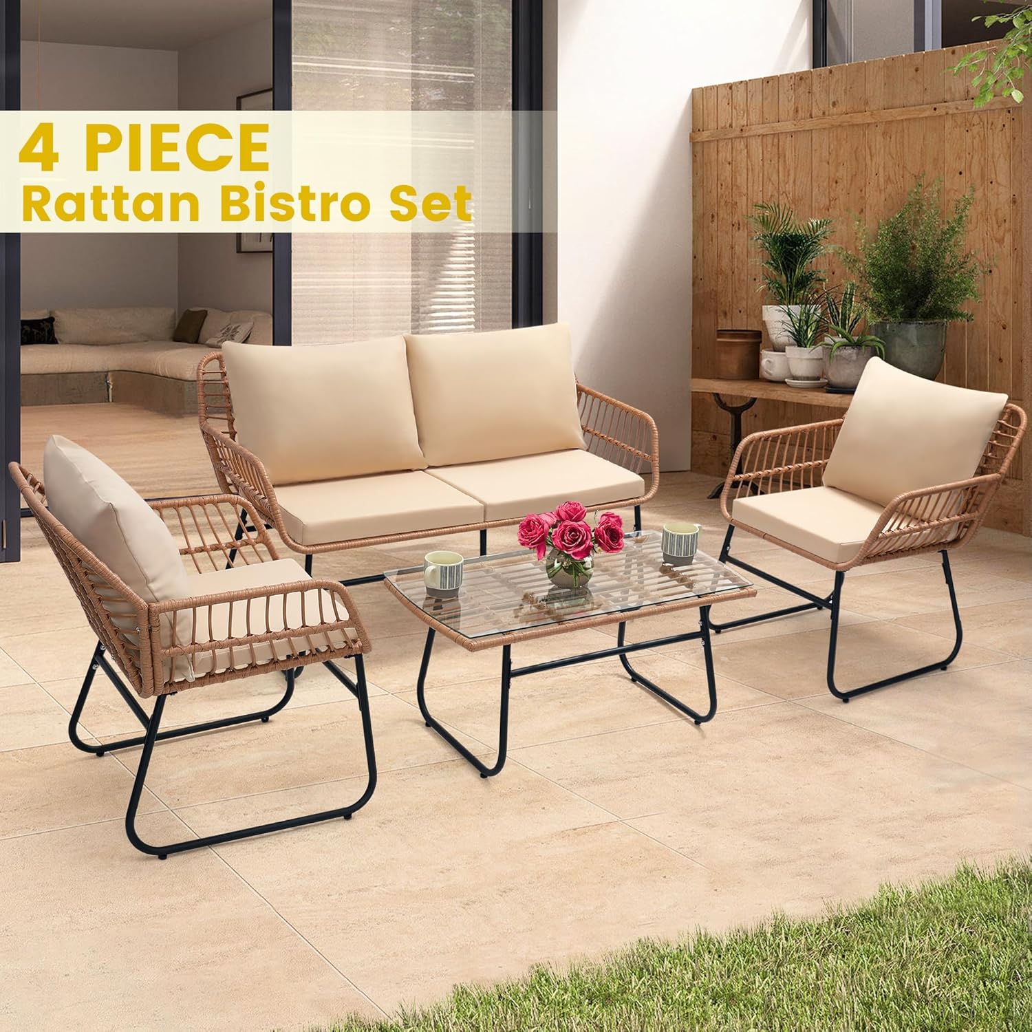 4 Piece Patio Bistro Outdoor F - Outdoor Furniture Japanese Style 리뷰 및 가격