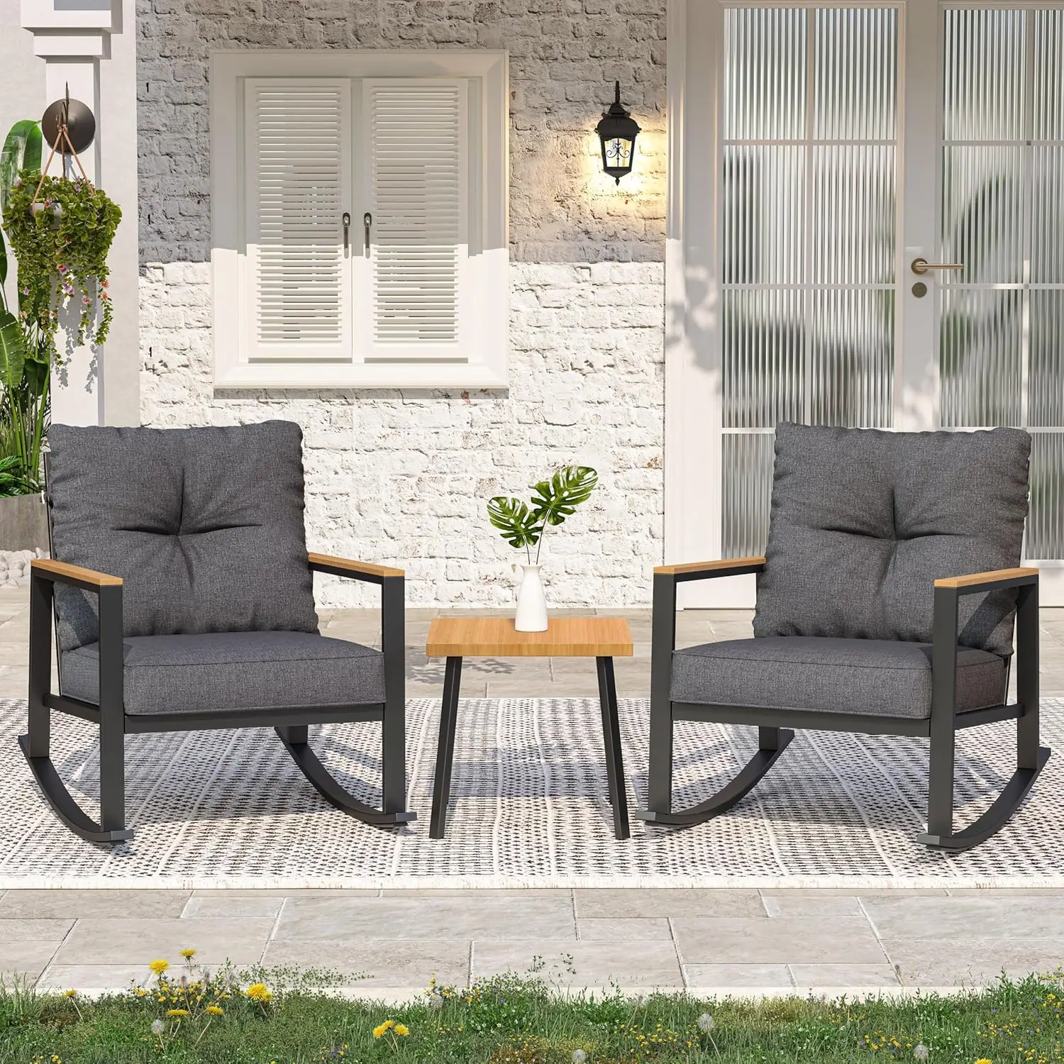 3pc Rocking Bistro Set Outdoor - Outdoor Furniture Balcony 리뷰 및 가격