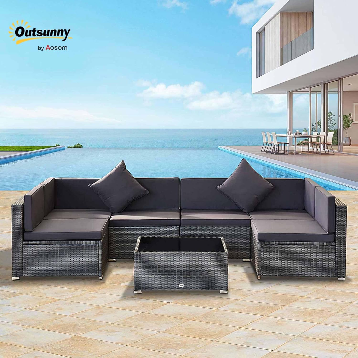 7pc PE Rattan Sectional Sofa A - Outdoor Furniture Grey 리뷰 및 가격