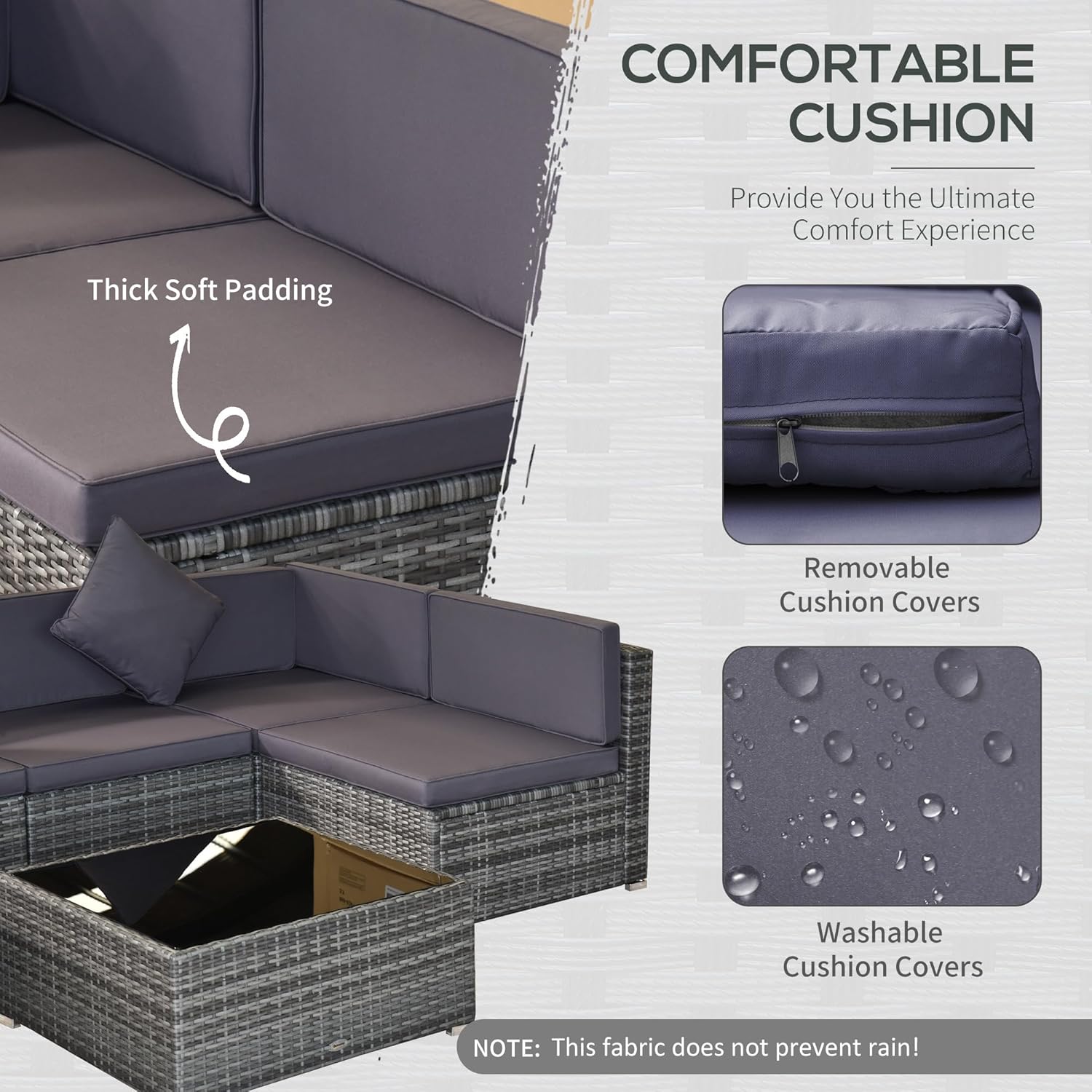 7pc PE Rattan Sectional Sofa A - Outdoor Furniture Grey 리뷰 및 가격