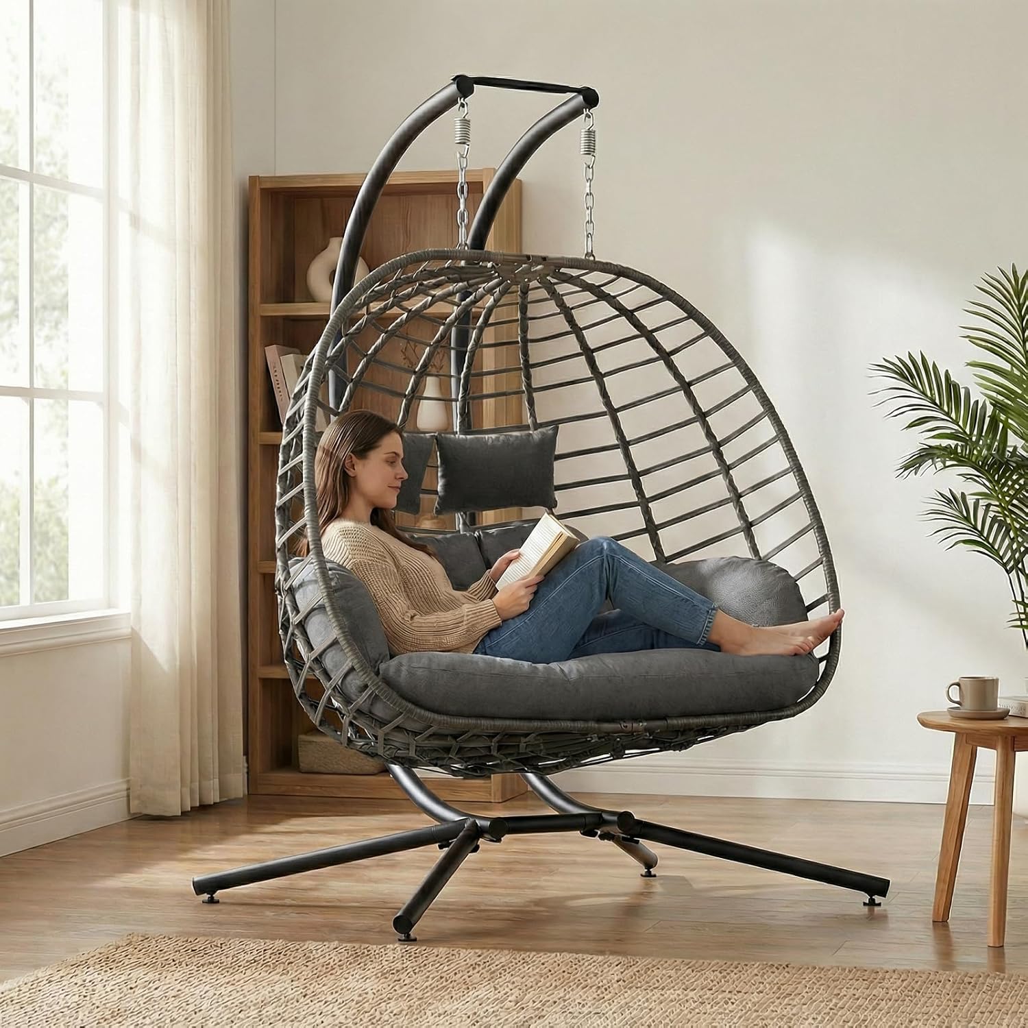 2 Person Egg Swing Chair with  - Outdoor Furniture Grey 리뷰 및 가격