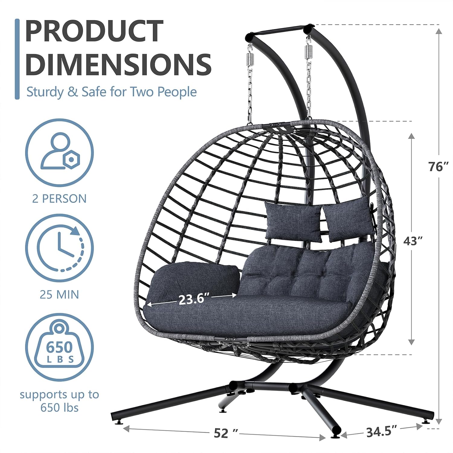 2 Person Egg Swing Chair with  - Outdoor Furniture Grey 리뷰 및 가격