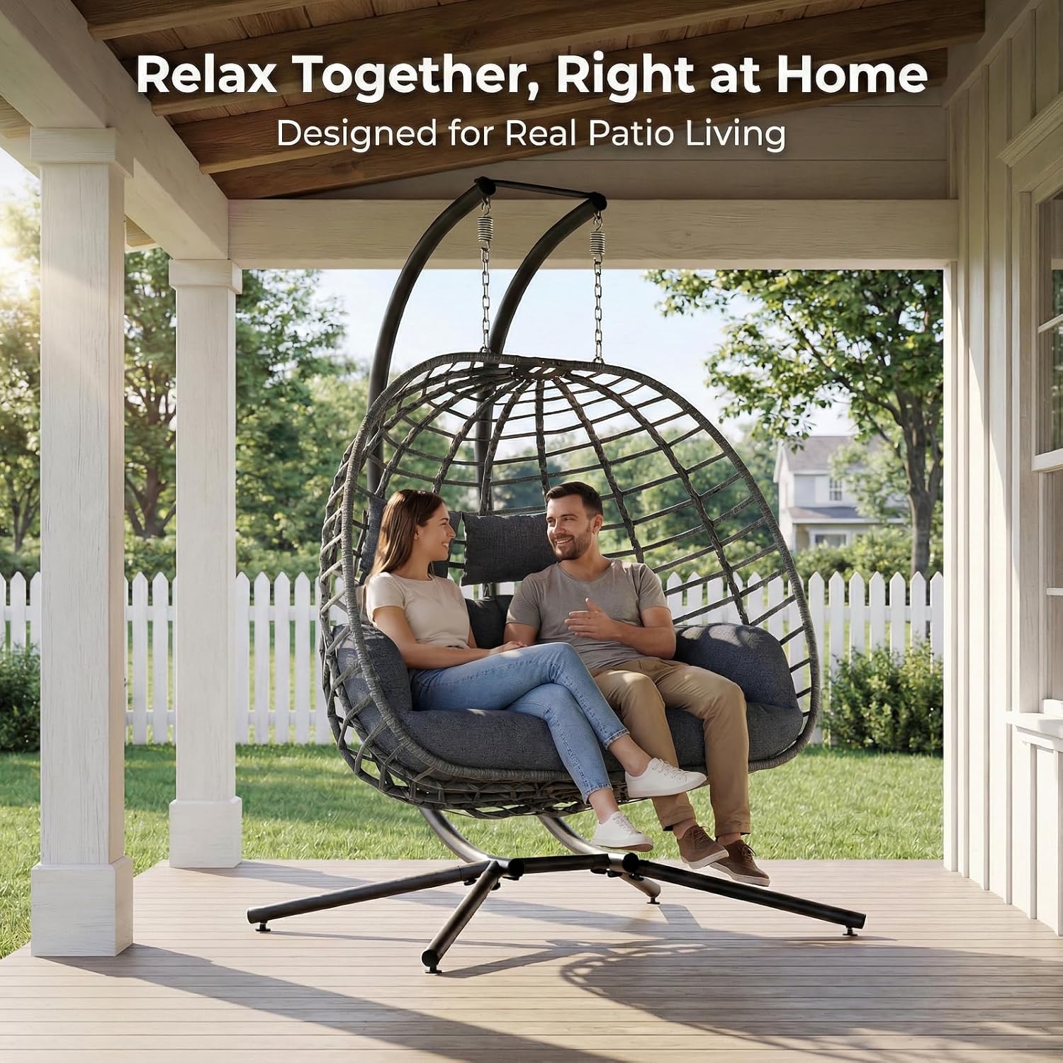 2 Person Egg Swing Chair with  - Outdoor Furniture Grey 리뷰 및 가격