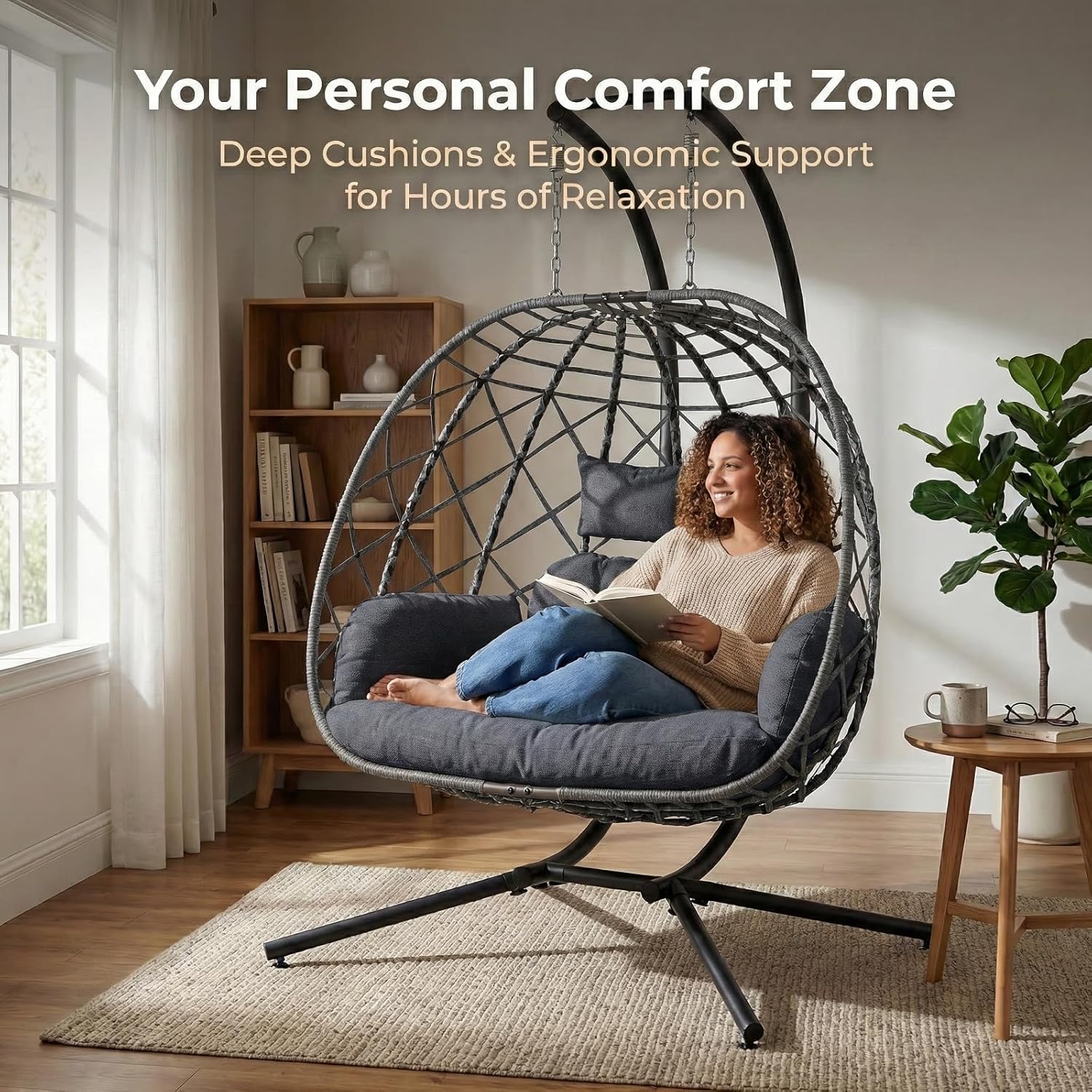 2 Person Egg Swing Chair with  - Outdoor Furniture Grey 리뷰 및 가격