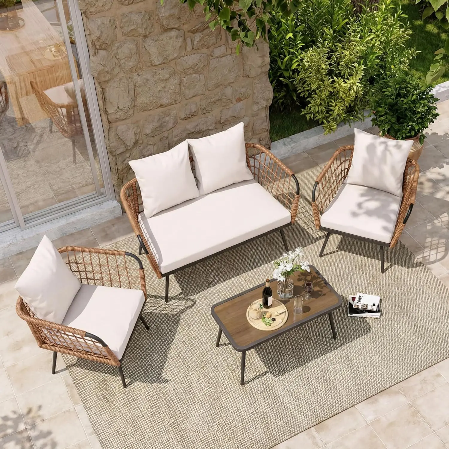 4 Piece Rattan Outdoor Furnitu - Outdoor Furniture Balcony 리뷰 및 가격
