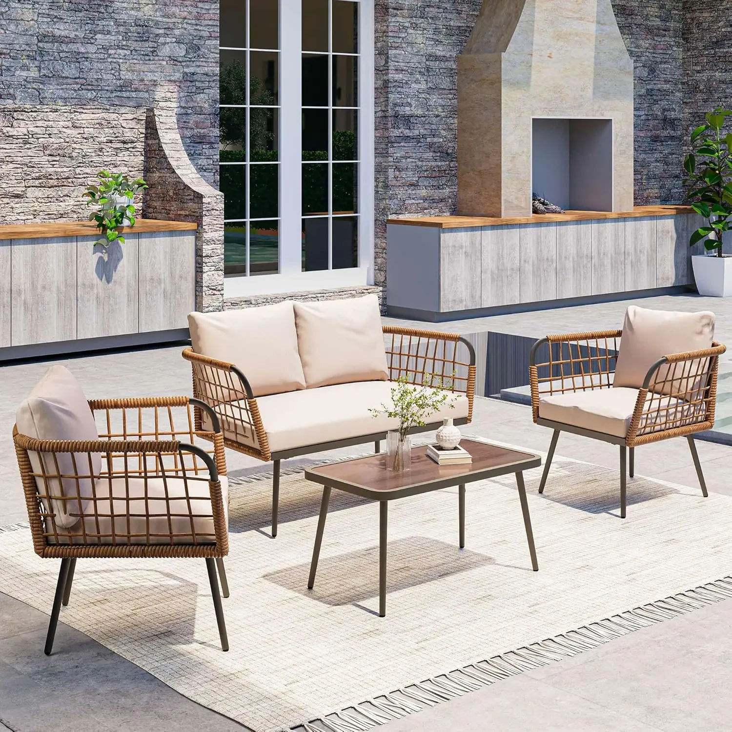 4 Piece Rattan Outdoor Furnitu - Outdoor Furniture Balcony 리뷰 및 가격