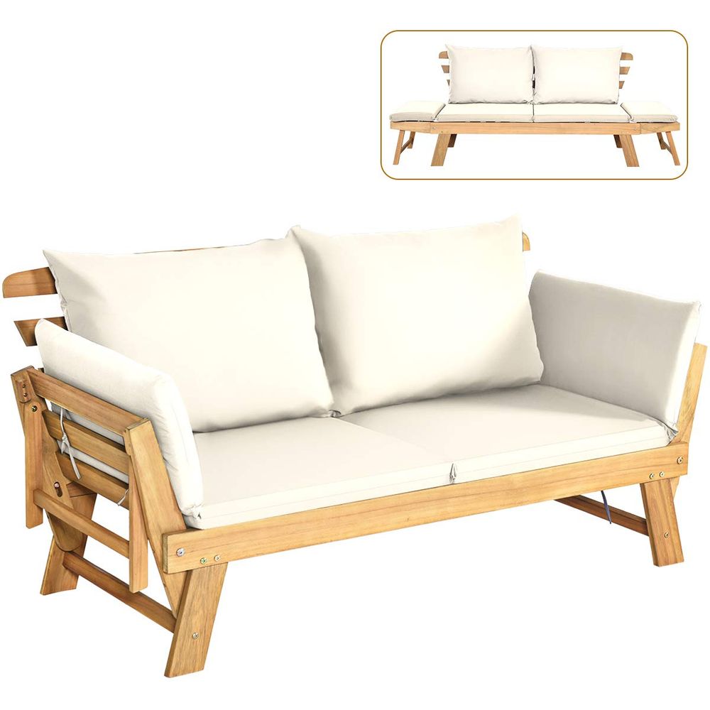Convertible Acacia Wood Patio  - Outdoor Daybed Sofa 리뷰 및 가격