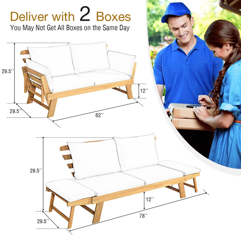 Convertible Acacia Wood Patio  - Outdoor Daybed Sofa 리뷰 및 가격