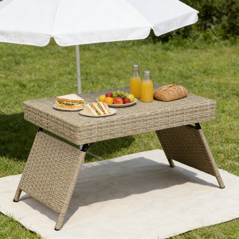Portable Folding Wicker Table  - Outdoor Furniture Grey 리뷰 및 가격