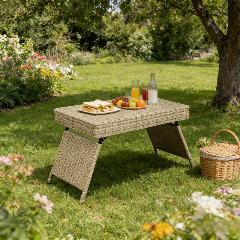 Portable Folding Wicker Table  - Outdoor Furniture Grey 리뷰 및 가격